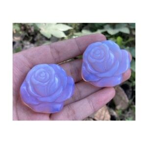 Pink opalite rose flower blossoms, great condition, set of 2